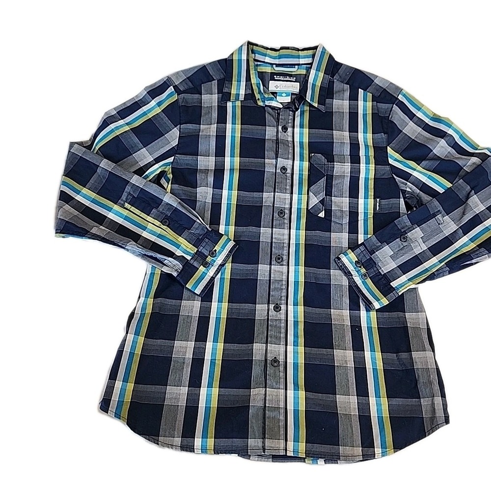 Columbia Omni-Wick Advanced Evaporation Shirt Blue Plaid Ls Button Up Mens M